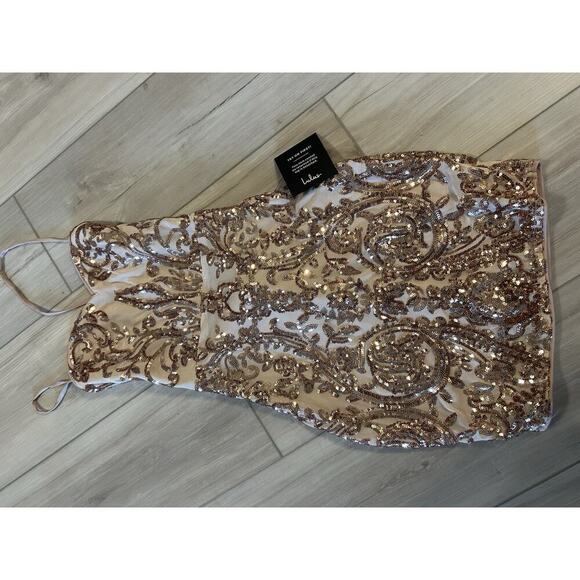 Lulus XS Sequin Bodycon Mini Dress Rose Gold Blush Nude NWT Formal Party - Picture 1 of 3